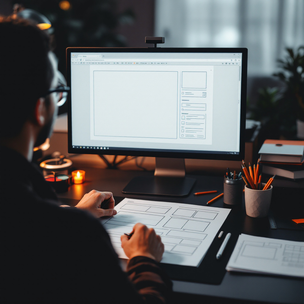 Landing Page Text Quest - Person designing wireframes