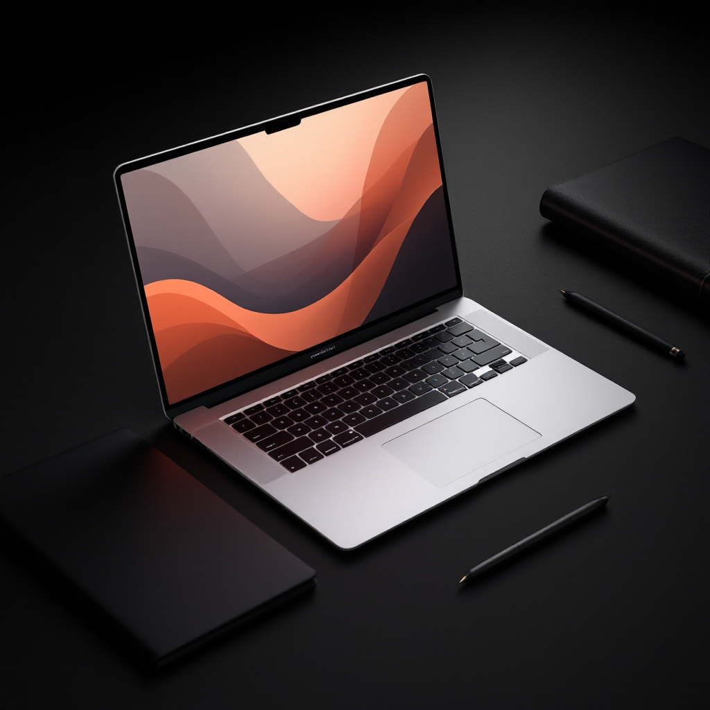 Brand Voice Guide Quest - Laptop with terracotta wave pattern